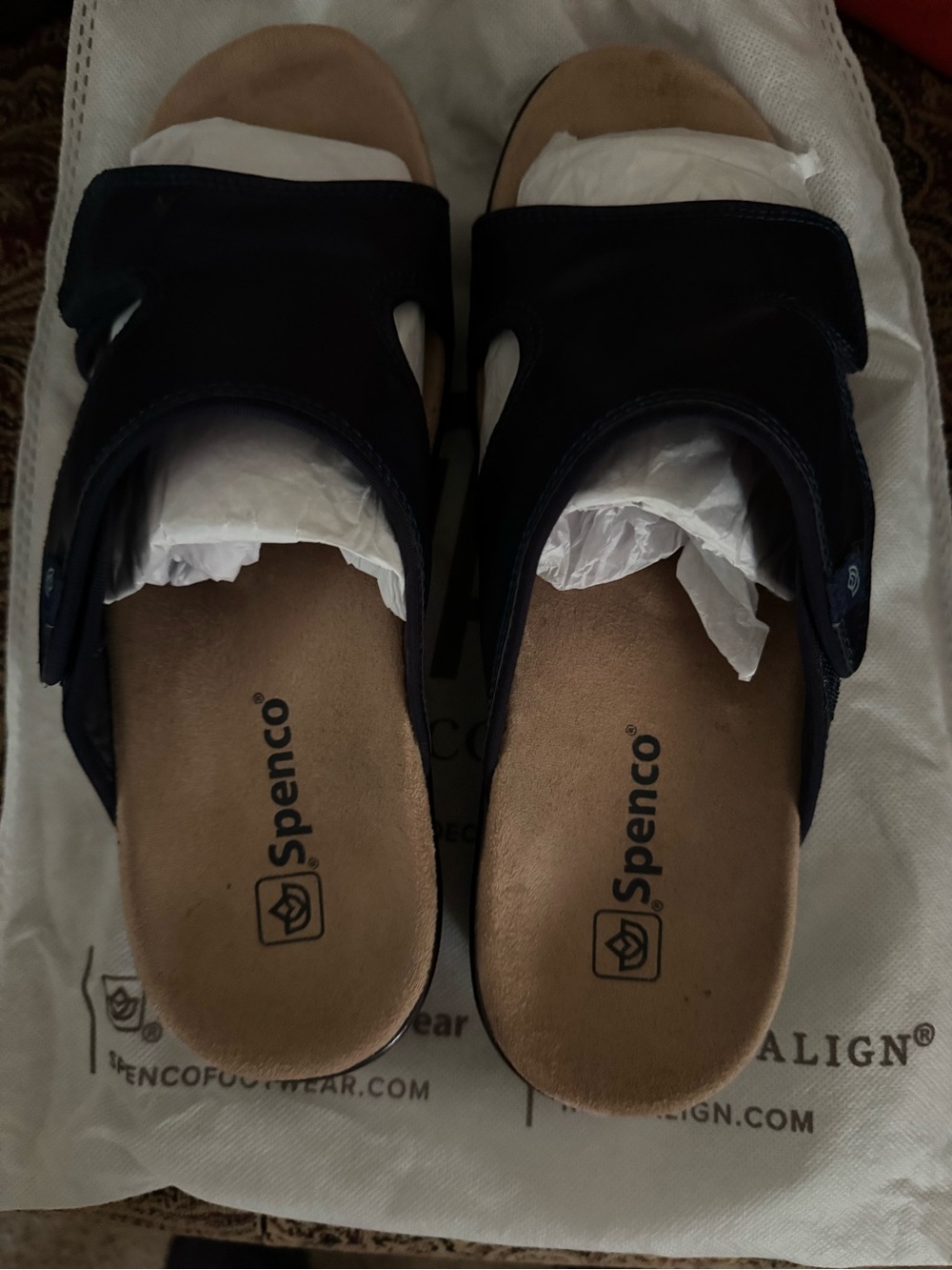 Spenco Slip-On Sandals in Navy and Tan Size 10B